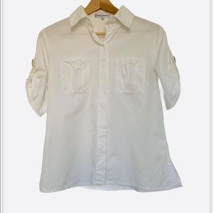 Anne Fontaine White Button Short Sleeve Blouse